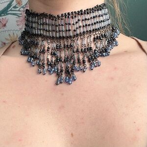 Elegant Black and Blue Beaded Choker Necklace